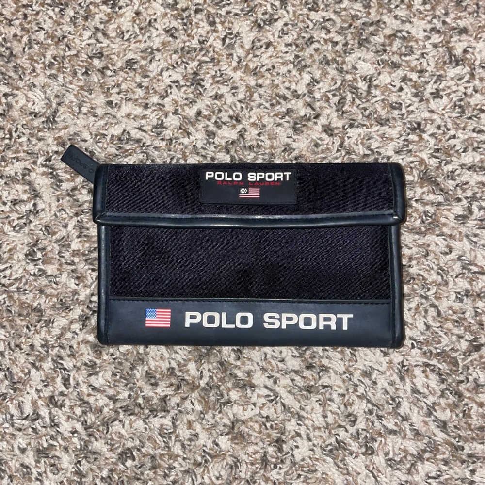 Vintage Ralph Lauren Polo Sport Nylon Zip Around Wallet Clutch Navy Blue